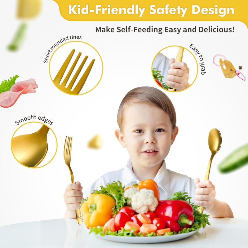 DRKIO طقم أدوات الطعام للأطفال من الفولاذ المقاوم للصدأ - 6 قطع طقم أدوات مائدة للأطفال آمن للطعام مع شوك صغيرة وملاعق آمنة للأطفال قابلة للغسل في غسالة الصحون ومصقولة بمرآة - Image 3